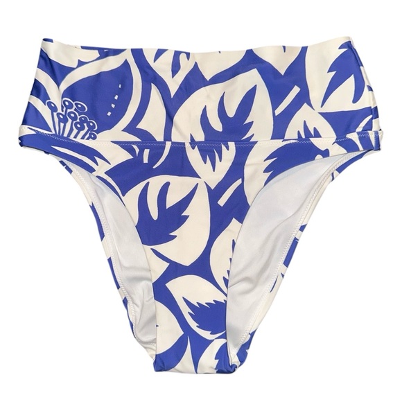 Madewell Second Wave Blue White Floral High Cheeky Bikini Bottom Swim Small NWT - Picture 2 of 8